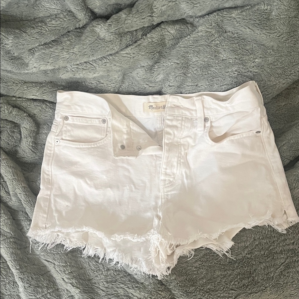 Madewell White Distressed Frayed Hem Denim Shorts